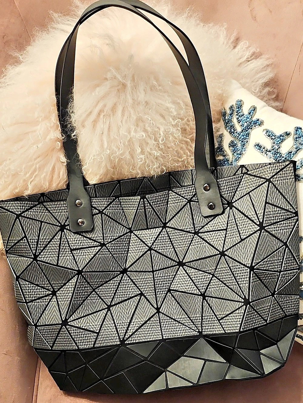 Emilio Pepe Geometric Tote in Black & Gray Like New